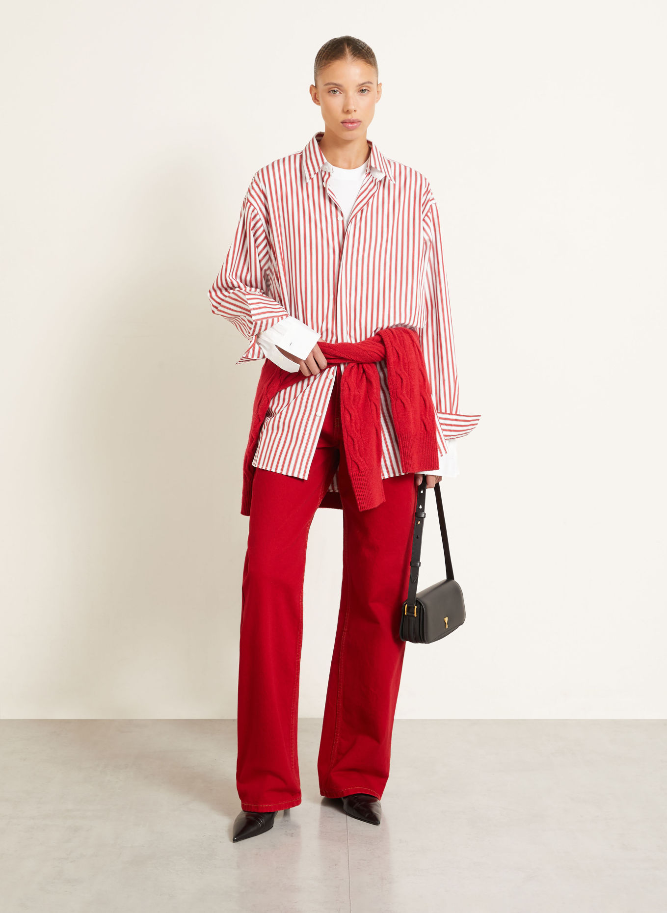 AMI PARIS Bluzka koszulowa w stylu oversize: CZERWONY / BIAŁY