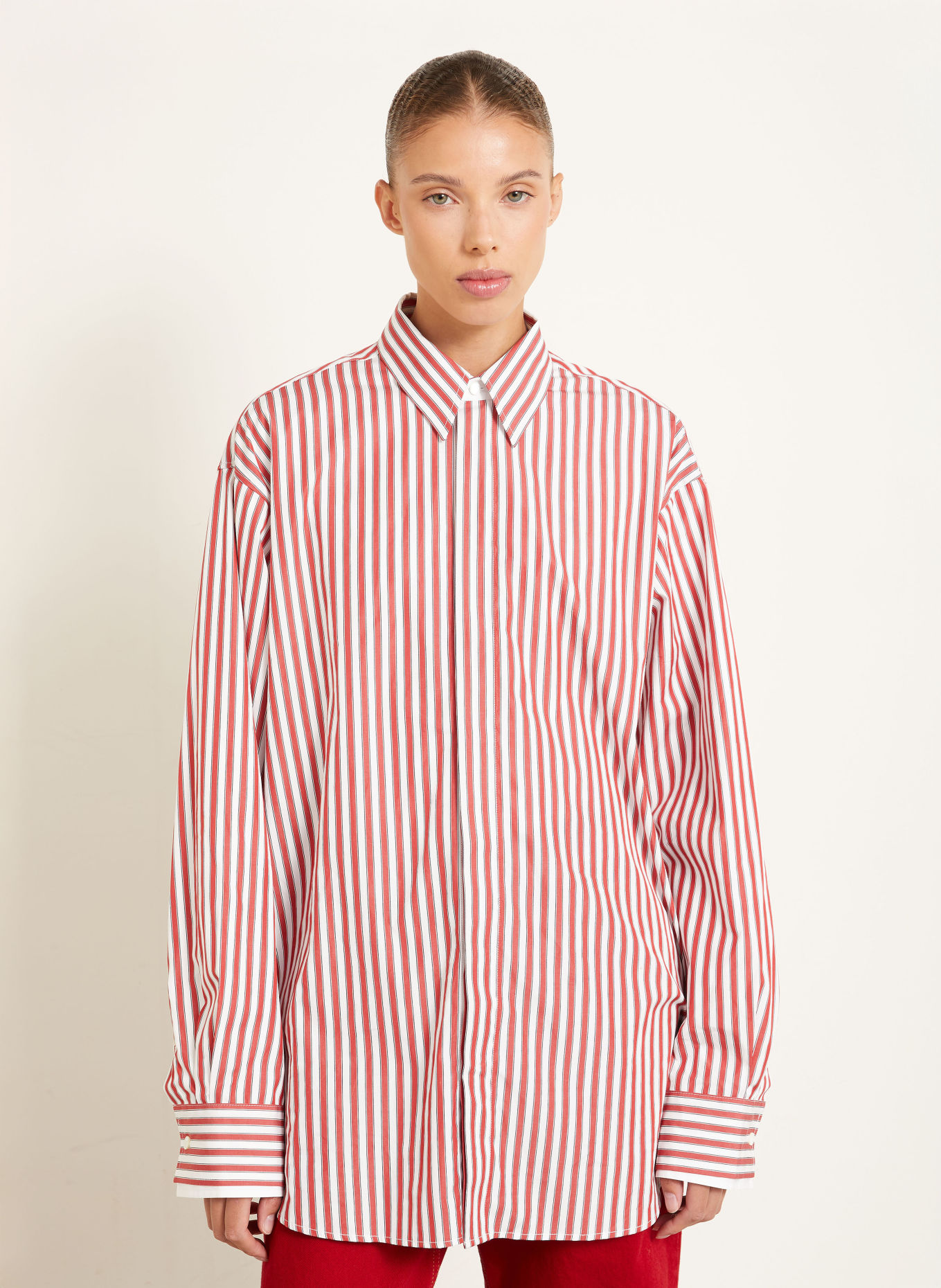 AMI PARIS Bluzka koszulowa w stylu oversize: CZERWONY / BIAŁY