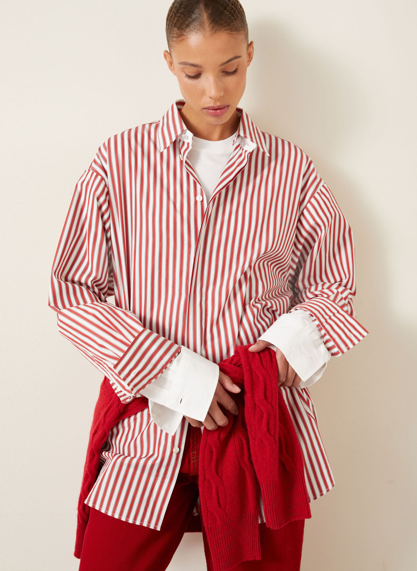 AMI PARIS Bluzka koszulowa w stylu oversize: CZERWONY / BIAŁY