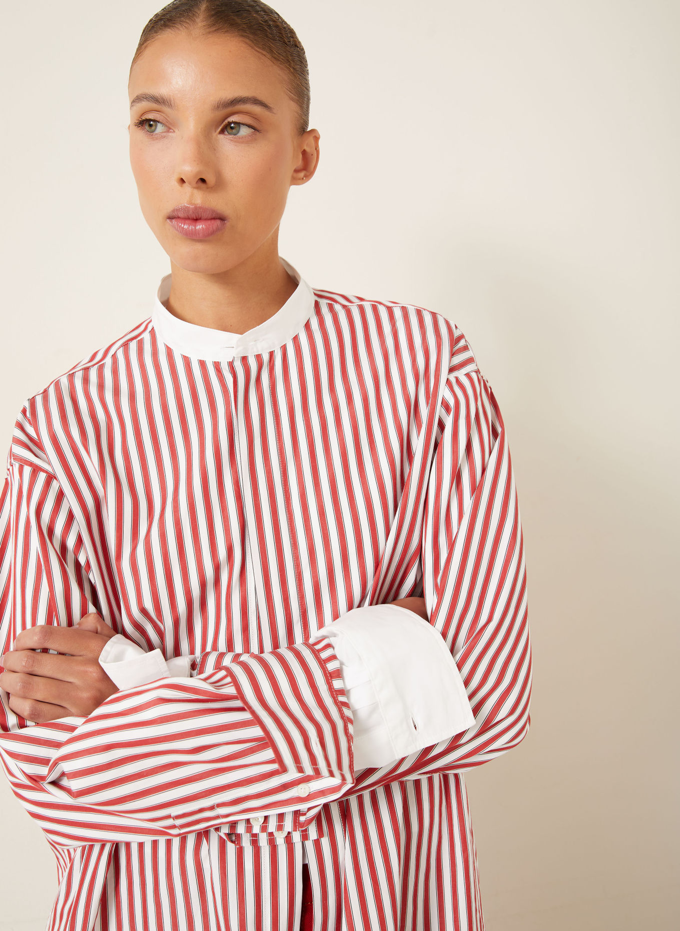 AMI PARIS Bluzka koszulowa w stylu oversize: CZERWONY / BIAŁY