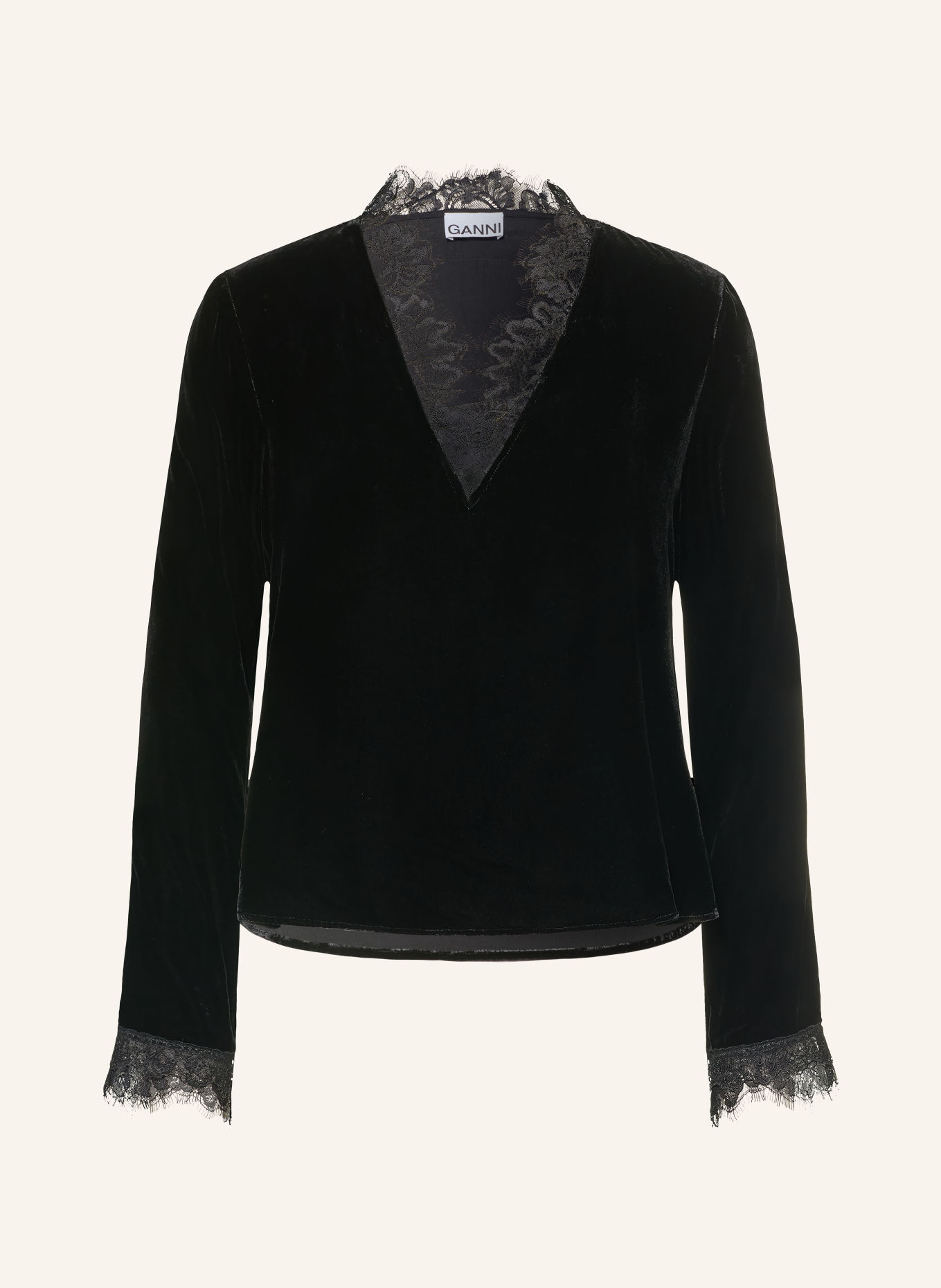 GANNI Longsleeve met lange mouwen van fluweel: ZWART