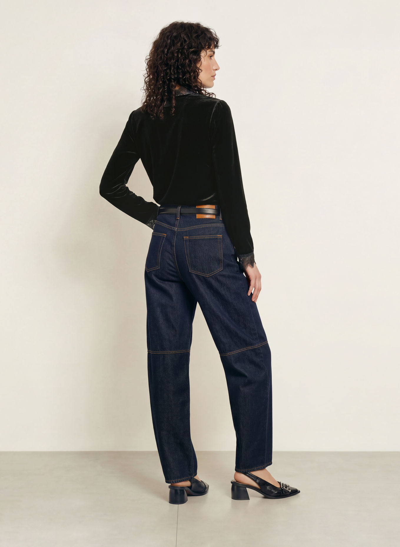 GANNI Longsleeve met lange mouwen van fluweel: ZWART
