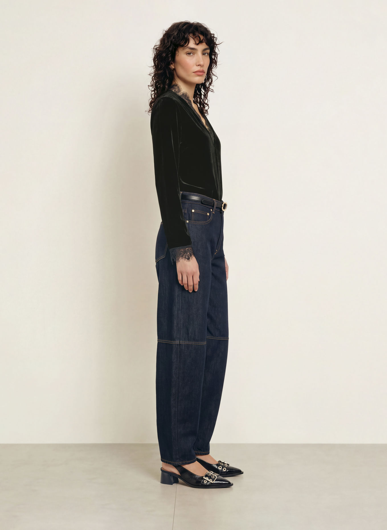 GANNI Longsleeve met lange mouwen van fluweel: ZWART