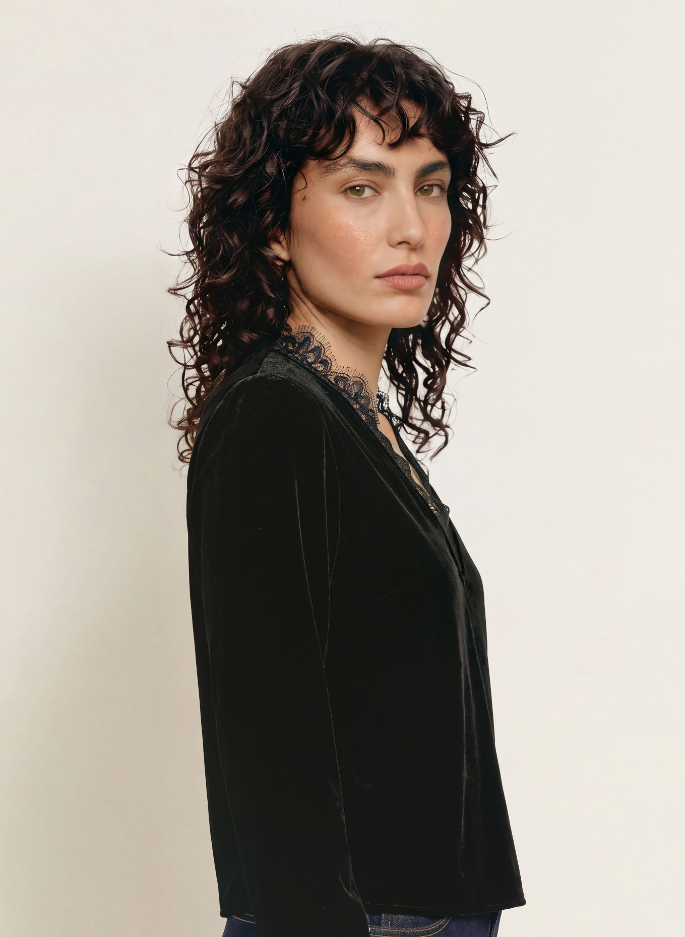 GANNI Longsleeve met lange mouwen van fluweel: ZWART