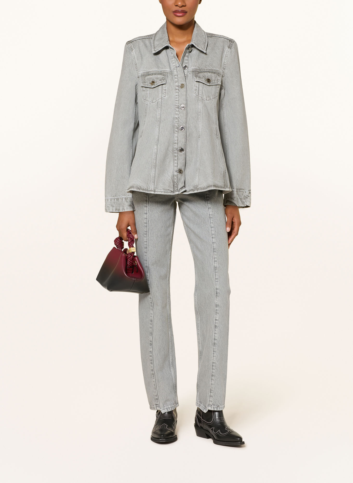 GANNI Jeansy straight: ZWQ Light Grey Stone