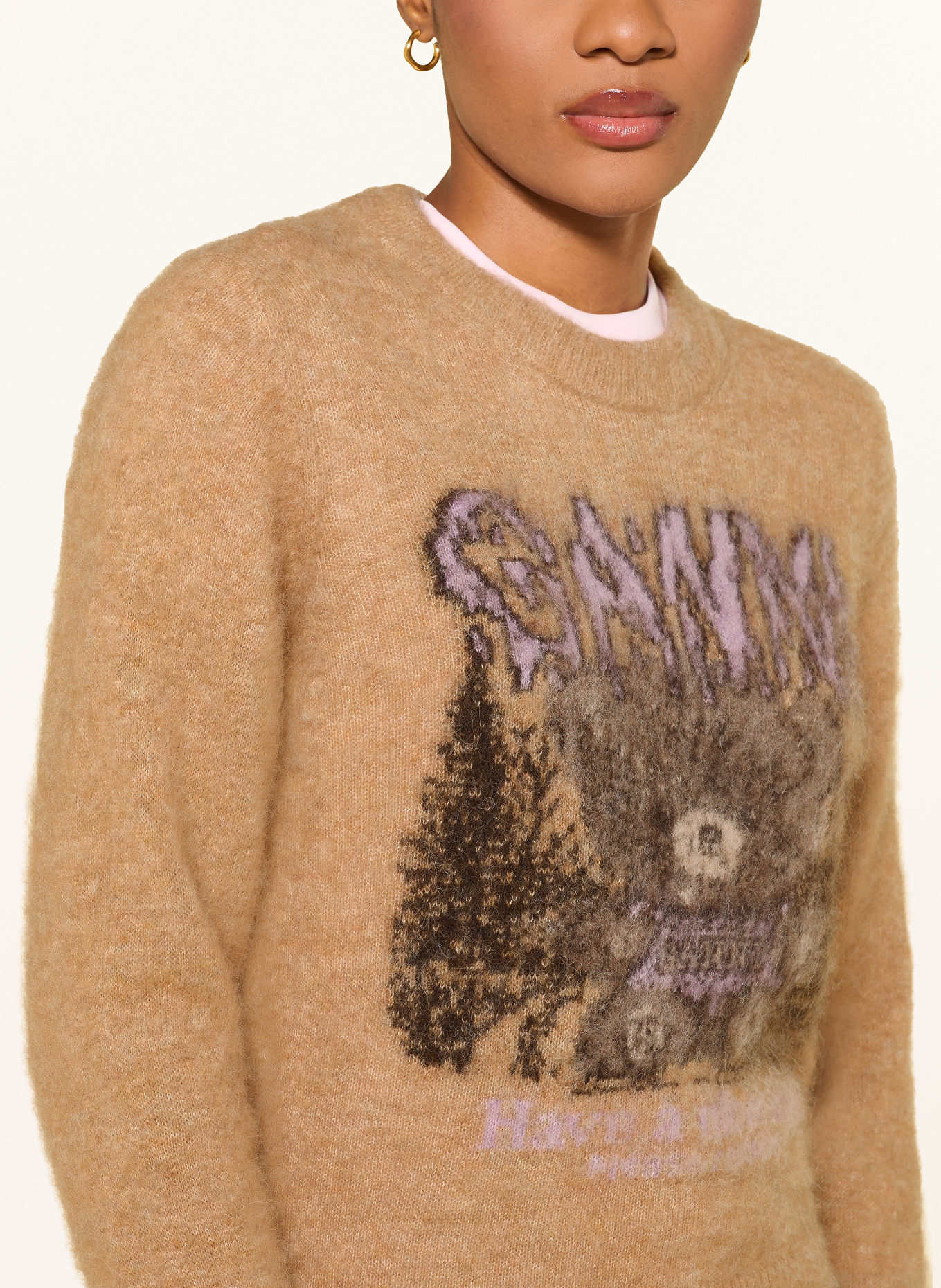 GANNI Sweter z alpaki: CAMELOWY / JASNOFIOLETOWY / CZARNY