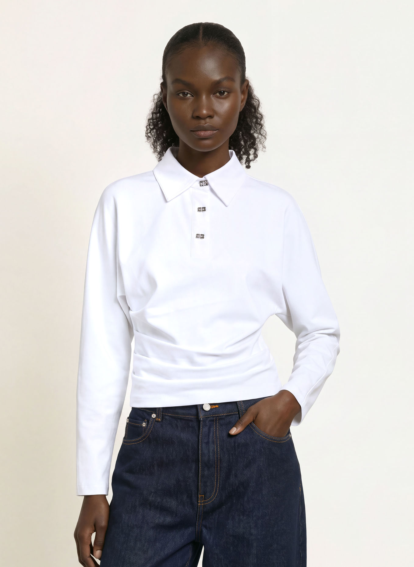 GANNI Jersey-Poloshirt: WEISS