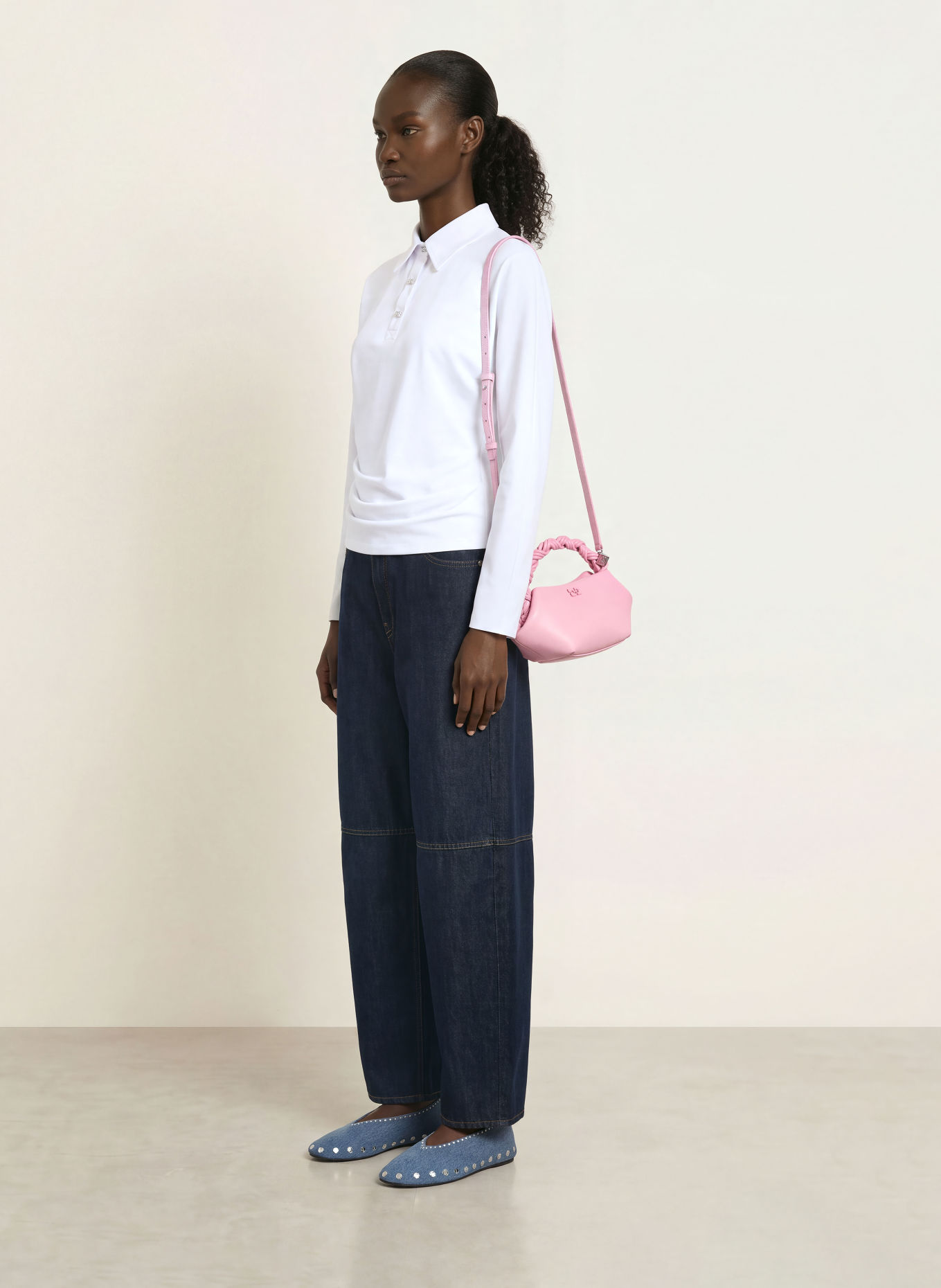 GANNI Jersey-Poloshirt: WEISS