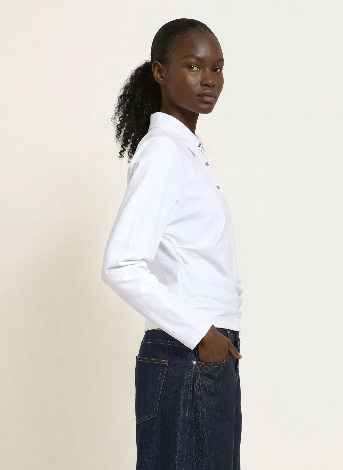 GANNI Jersey-Poloshirt: WEISS