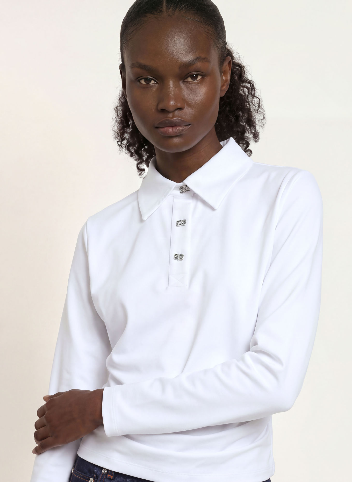GANNI Jersey-Poloshirt: WEISS