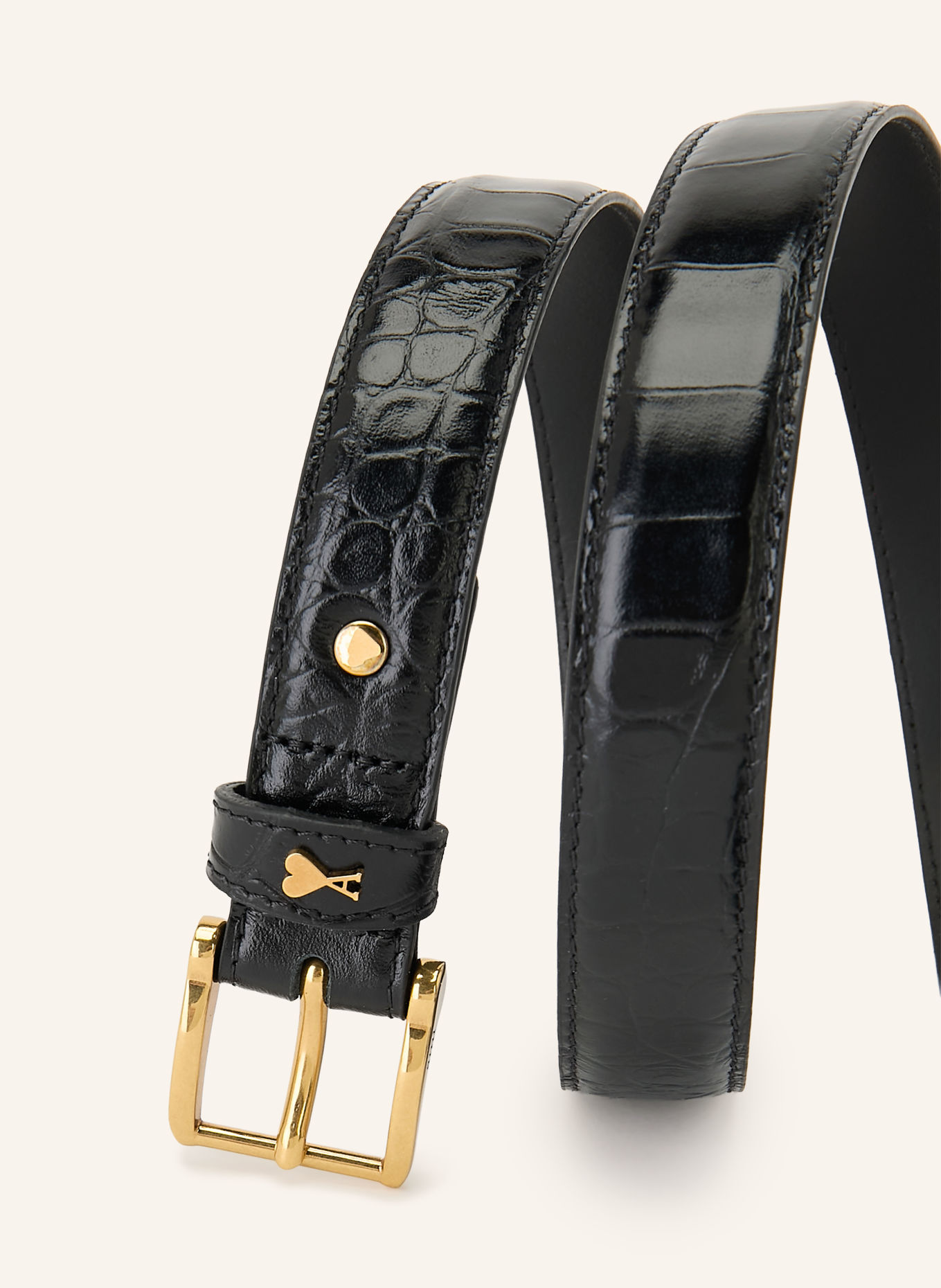 AMI PARIS Ceinture en cuir PARIS PARIS: NOIR / OR