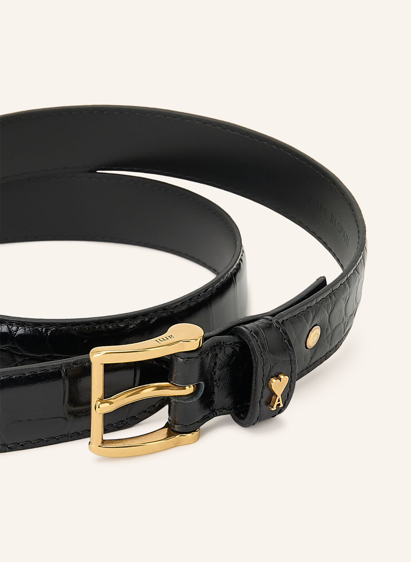 AMI PARIS Ceinture en cuir PARIS PARIS: NOIR / OR