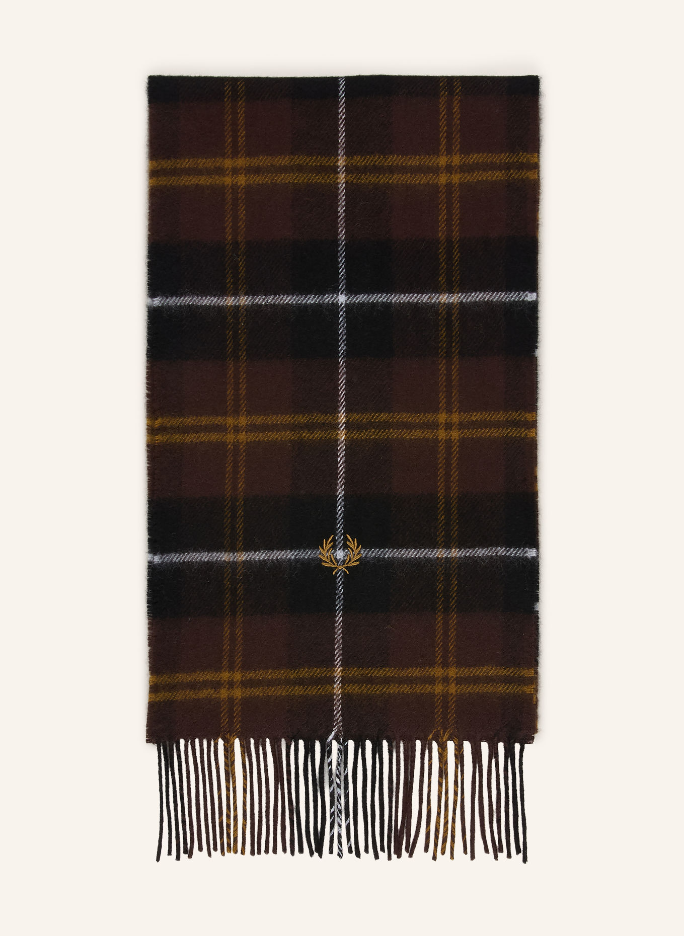 FRED PERRY Schal LAMBSWOOL: DUNKELBRAUN / DUNKELGELB / SCHWARZ
