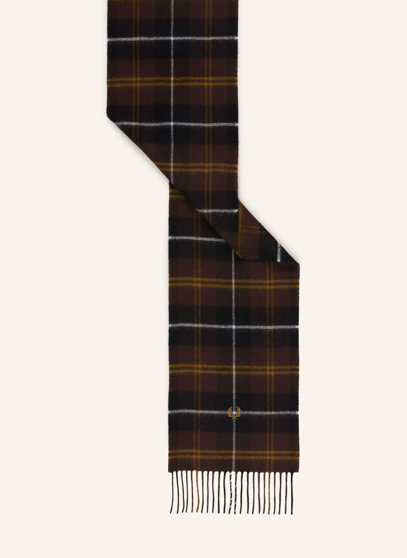 FRED PERRY Schal LAMBSWOOL: DUNKELBRAUN / DUNKELGELB / SCHWARZ