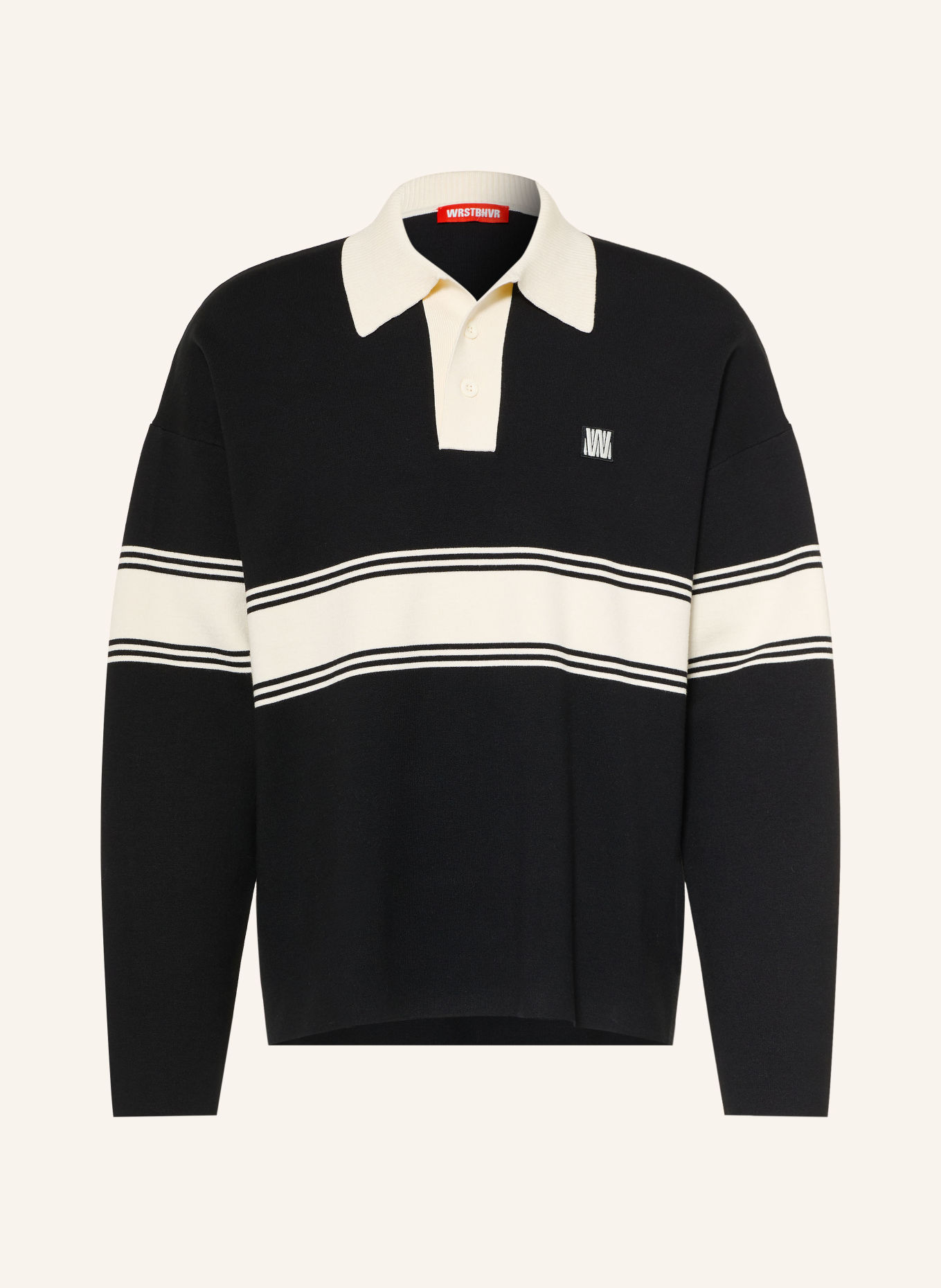 WRSTBHVR Strick-Poloshirt LEV V2: SCHWARZ / CREME