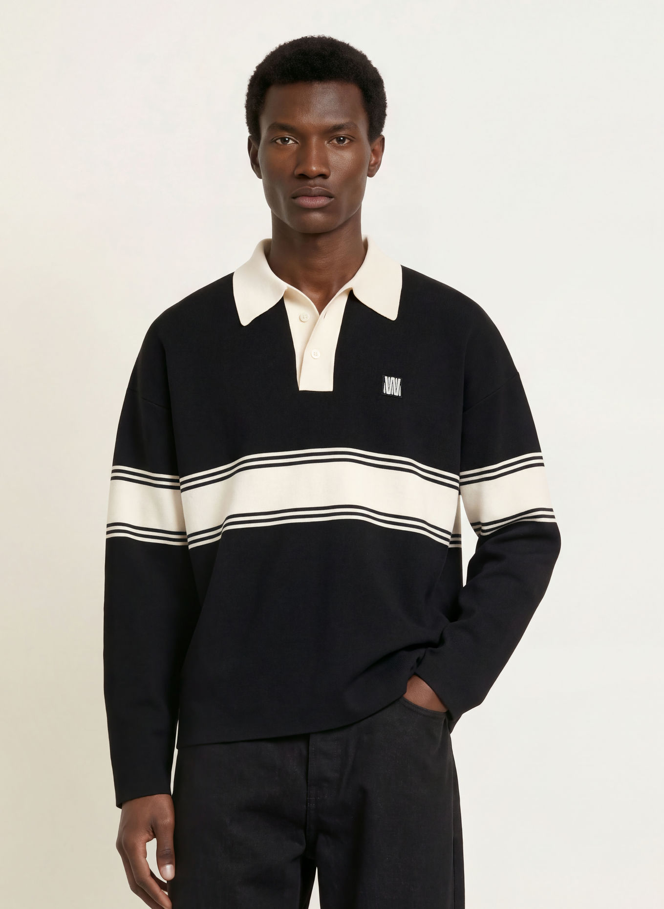 WRSTBHVR Strick-Poloshirt LEV V2: SCHWARZ / CREME