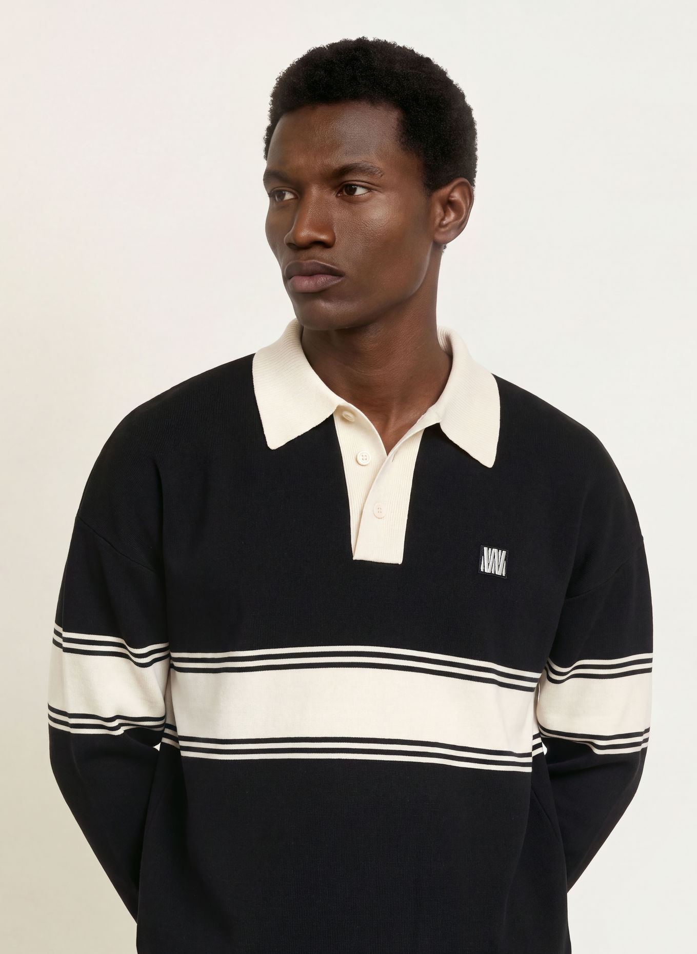 WRSTBHVR Strick-Poloshirt LEV V2: SCHWARZ / CREME
