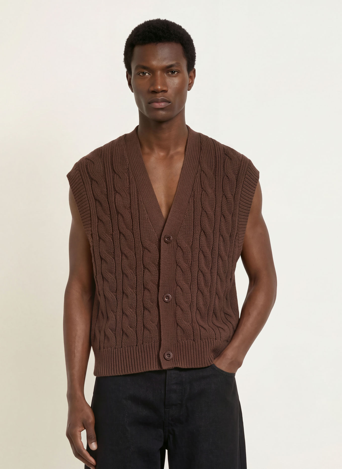 WRSTBHVR IMRAN Knit Vest: DARK BROWN