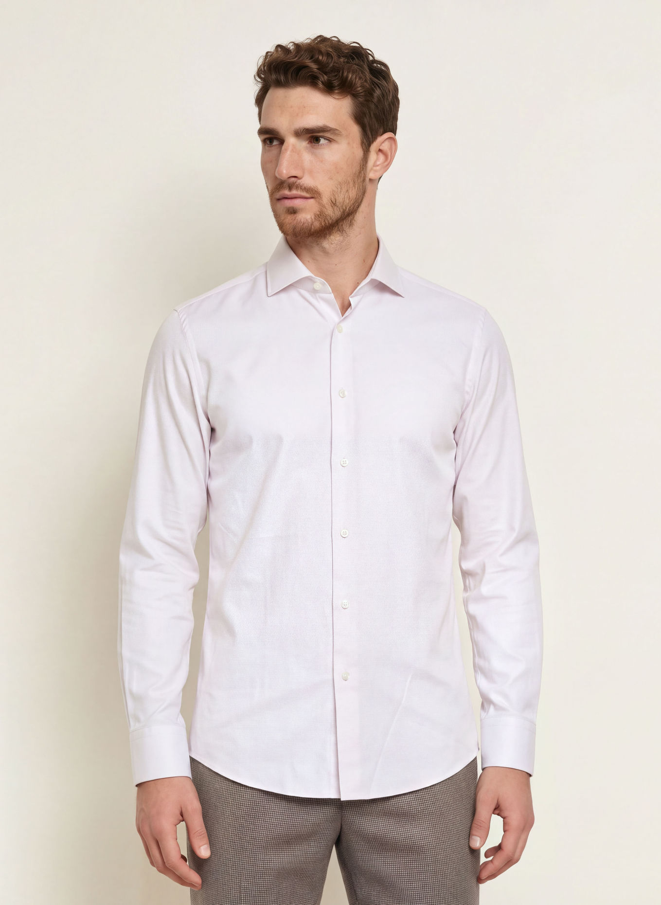 BOSS Košile HANK Slim Fit: KRÉMOVÁ / BÉŽOVÁ