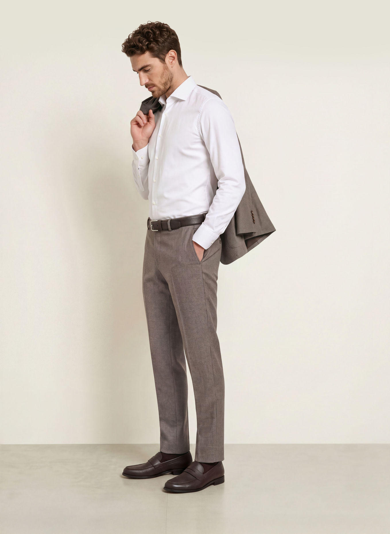 BOSS Košile HANK Slim Fit: KRÉMOVÁ / BÉŽOVÁ