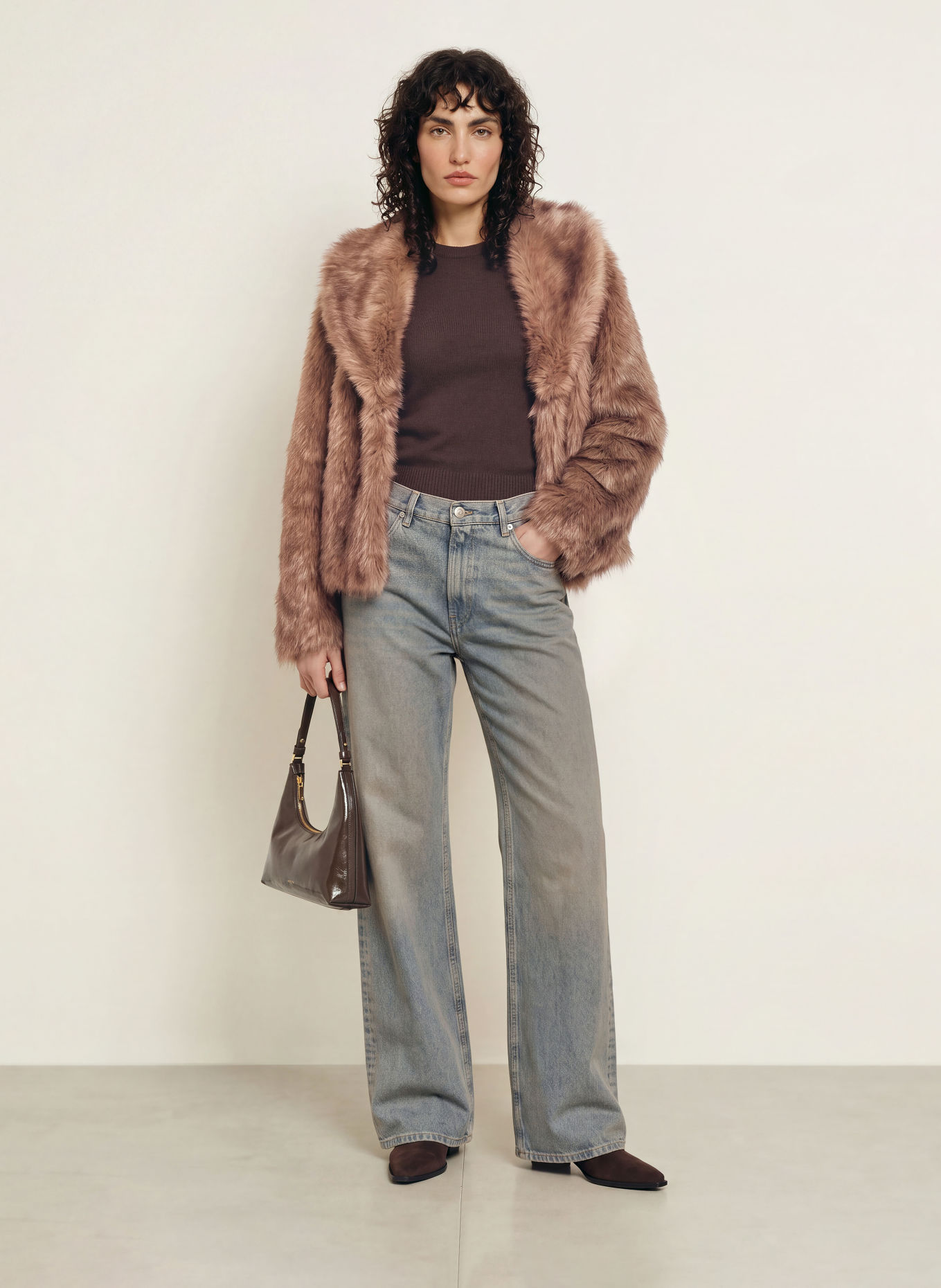 MRS & HUGS Veste en fausse fourrure: MARRON