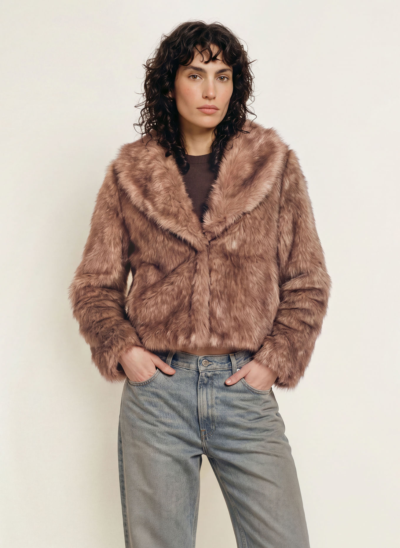 MRS & HUGS Veste en fausse fourrure: MARRON