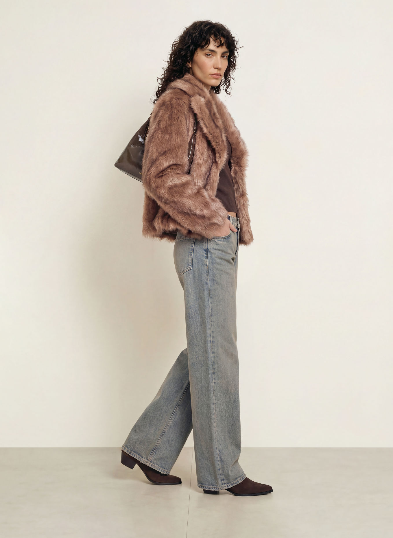 MRS & HUGS Veste en fausse fourrure: MARRON