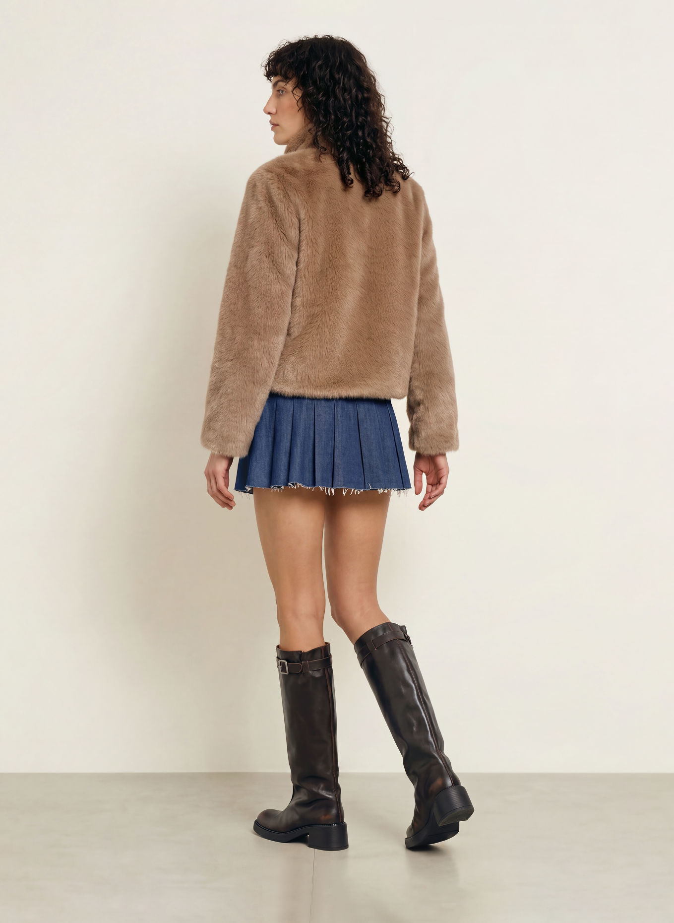 MRS & HUGS Faux Fur Jacket: TAUPE