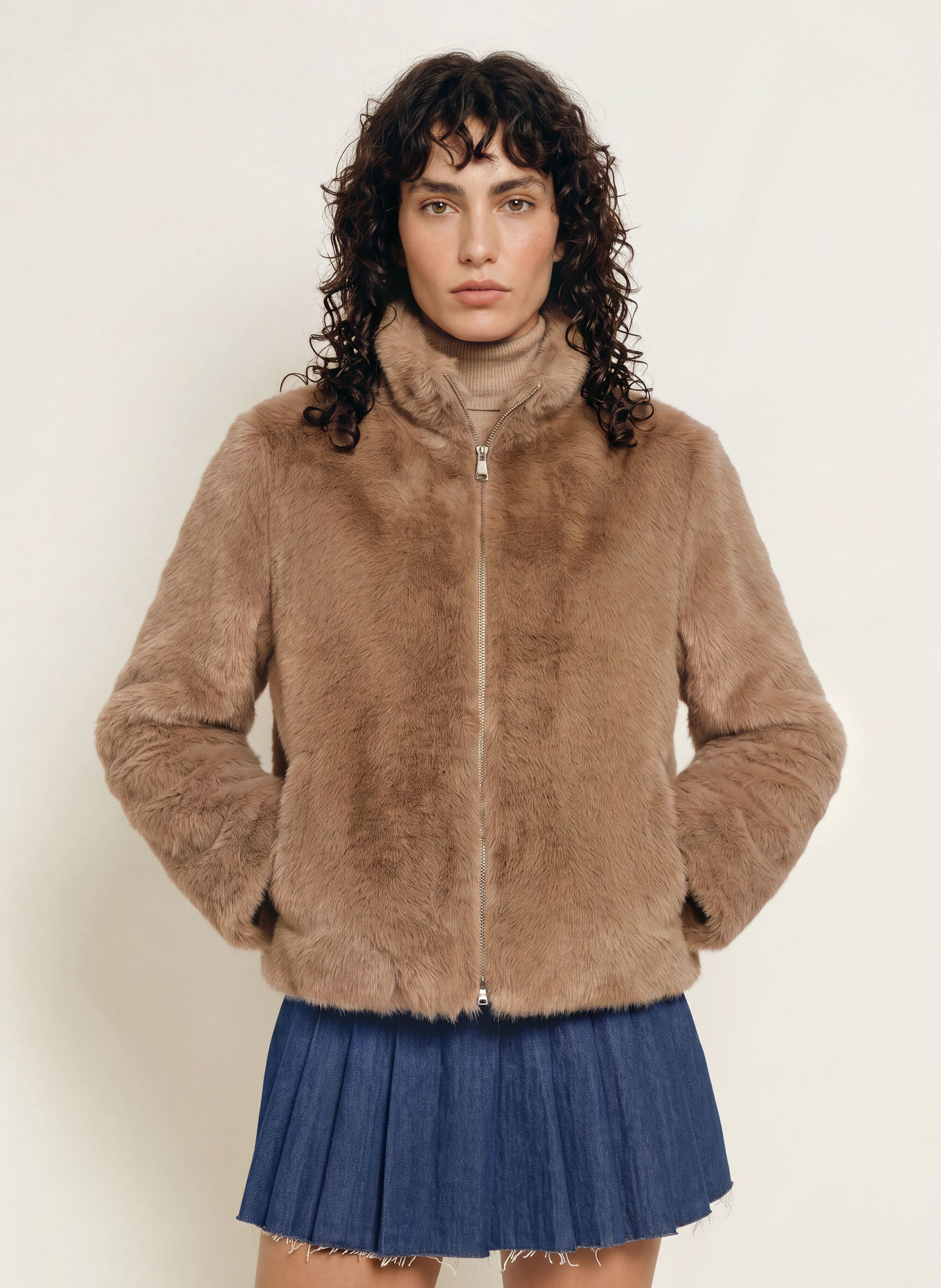 MRS & HUGS Faux Fur Jacket: TAUPE