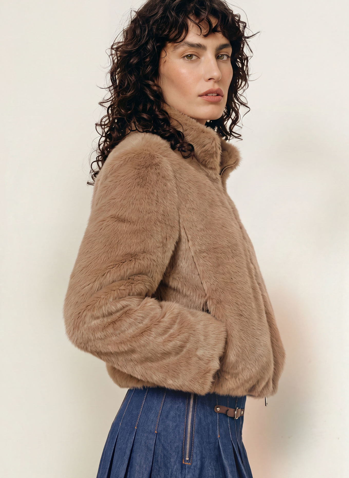 MRS & HUGS Faux Fur Jacket: TAUPE
