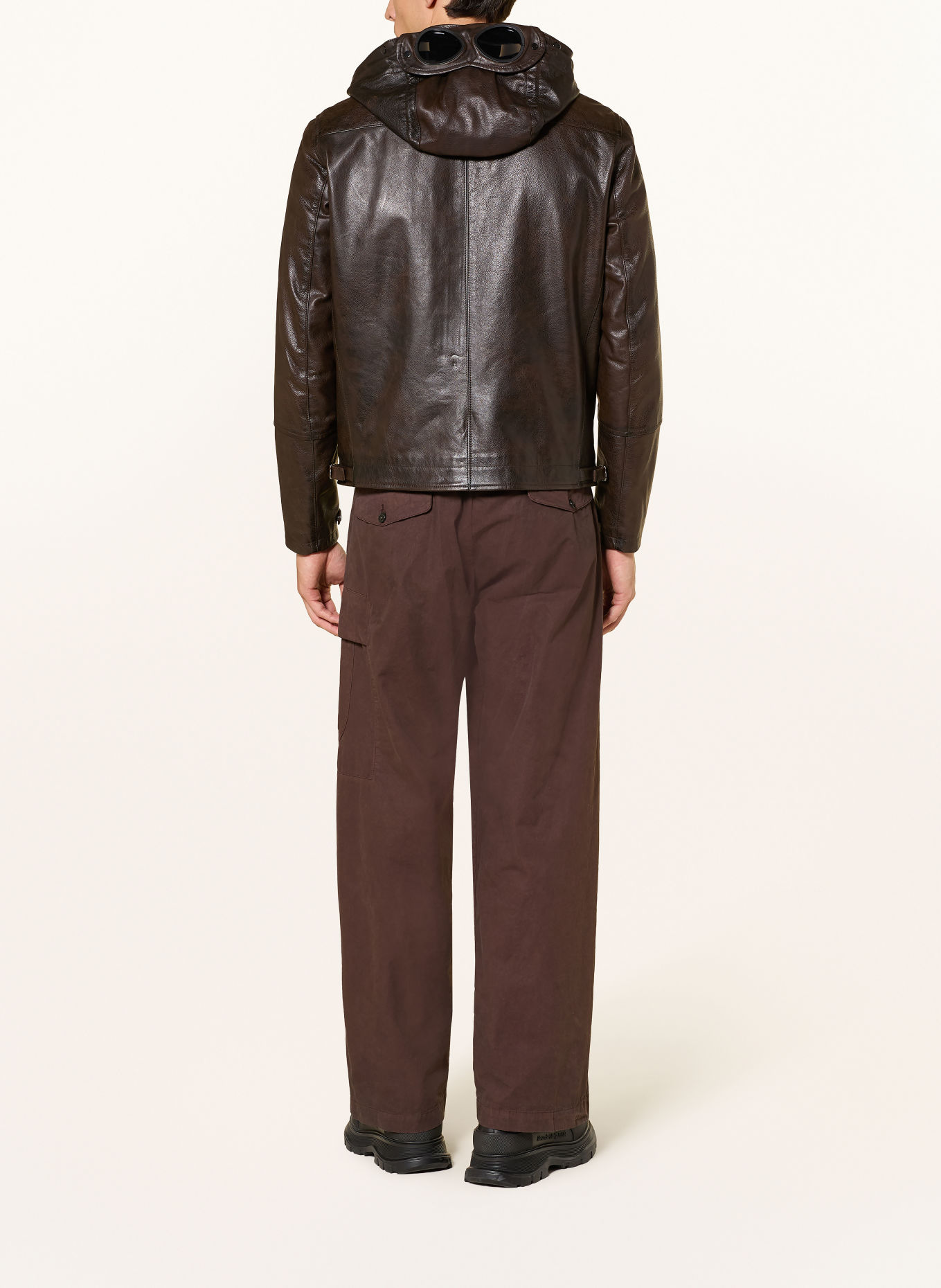 C.P. COMPANY Leren jas met afneembare capuchon: MARRON FONCÉ