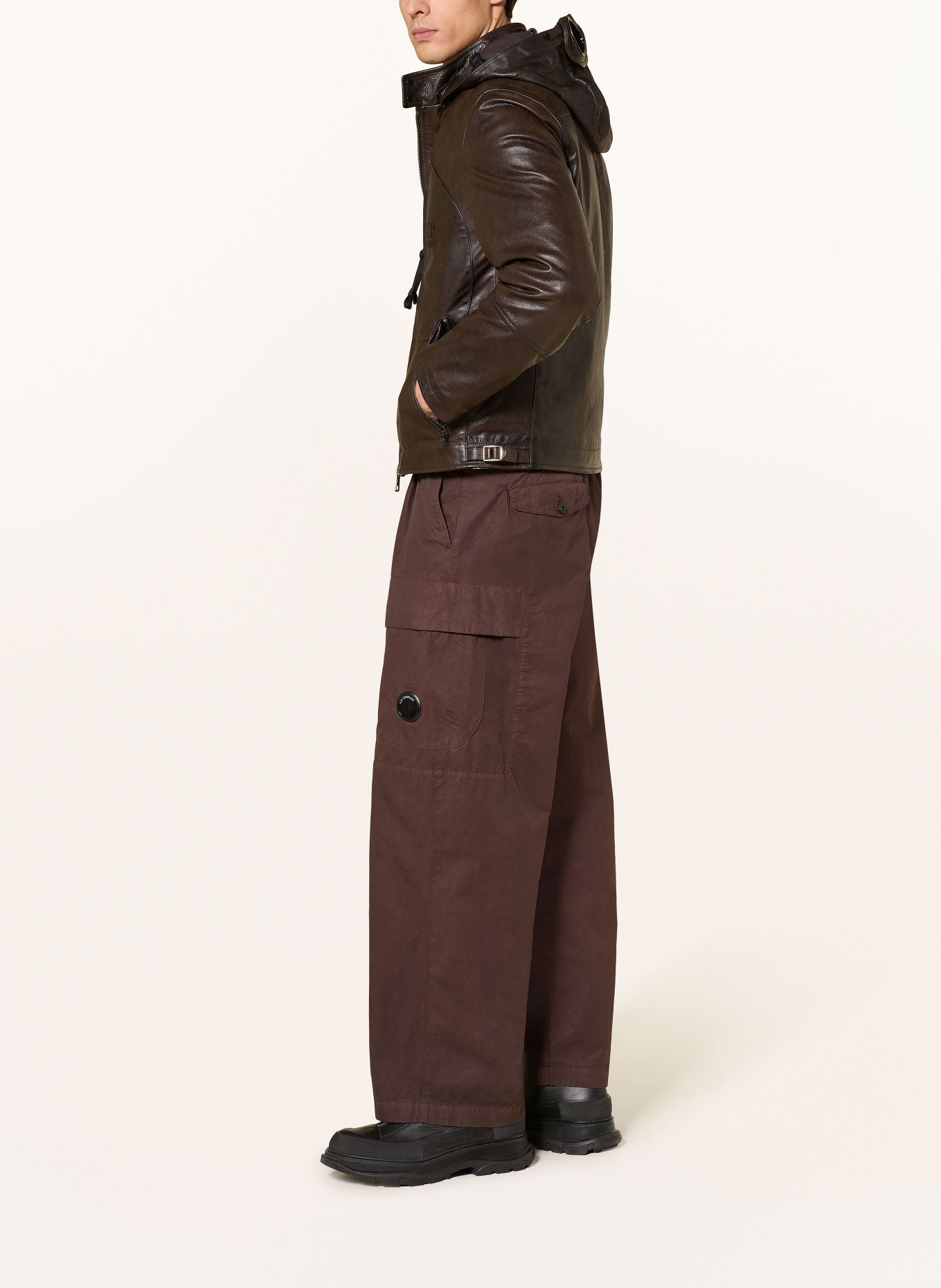 C.P. COMPANY Leren jas met afneembare capuchon: MARRON FONCÉ