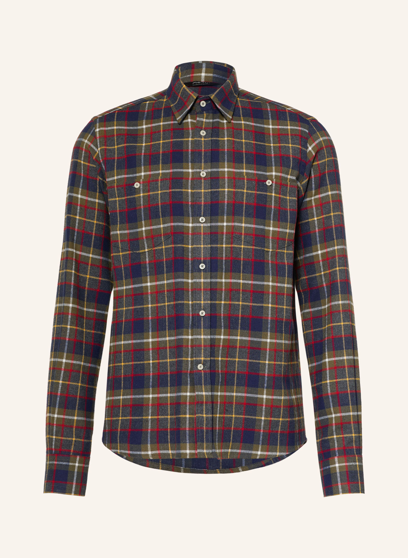 me°ru' WAIMATE Comfort Fit outdooroverhemd van flanel: OLIJF / ROOD / DONKERBLAUW