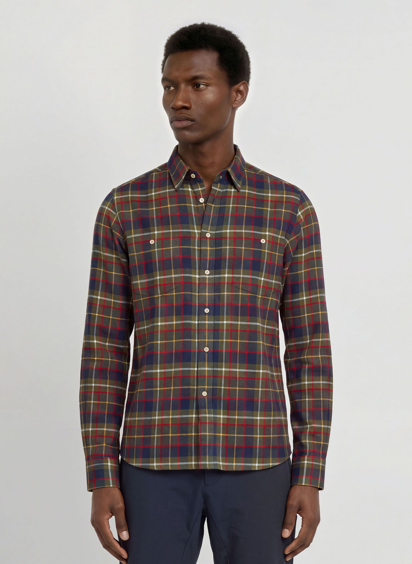 me°ru' WAIMATE Comfort Fit outdooroverhemd van flanel: OLIJF / ROOD / DONKERBLAUW