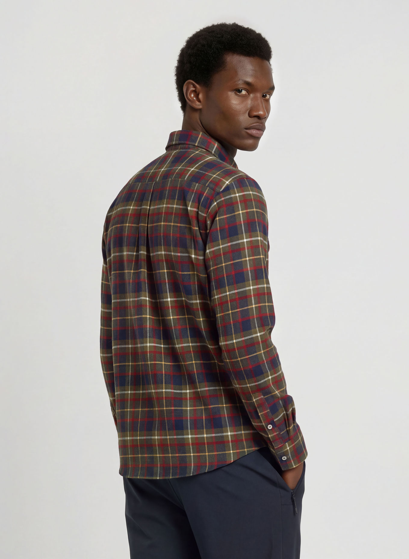 me°ru' WAIMATE Comfort Fit outdooroverhemd van flanel: OLIJF / ROOD / DONKERBLAUW