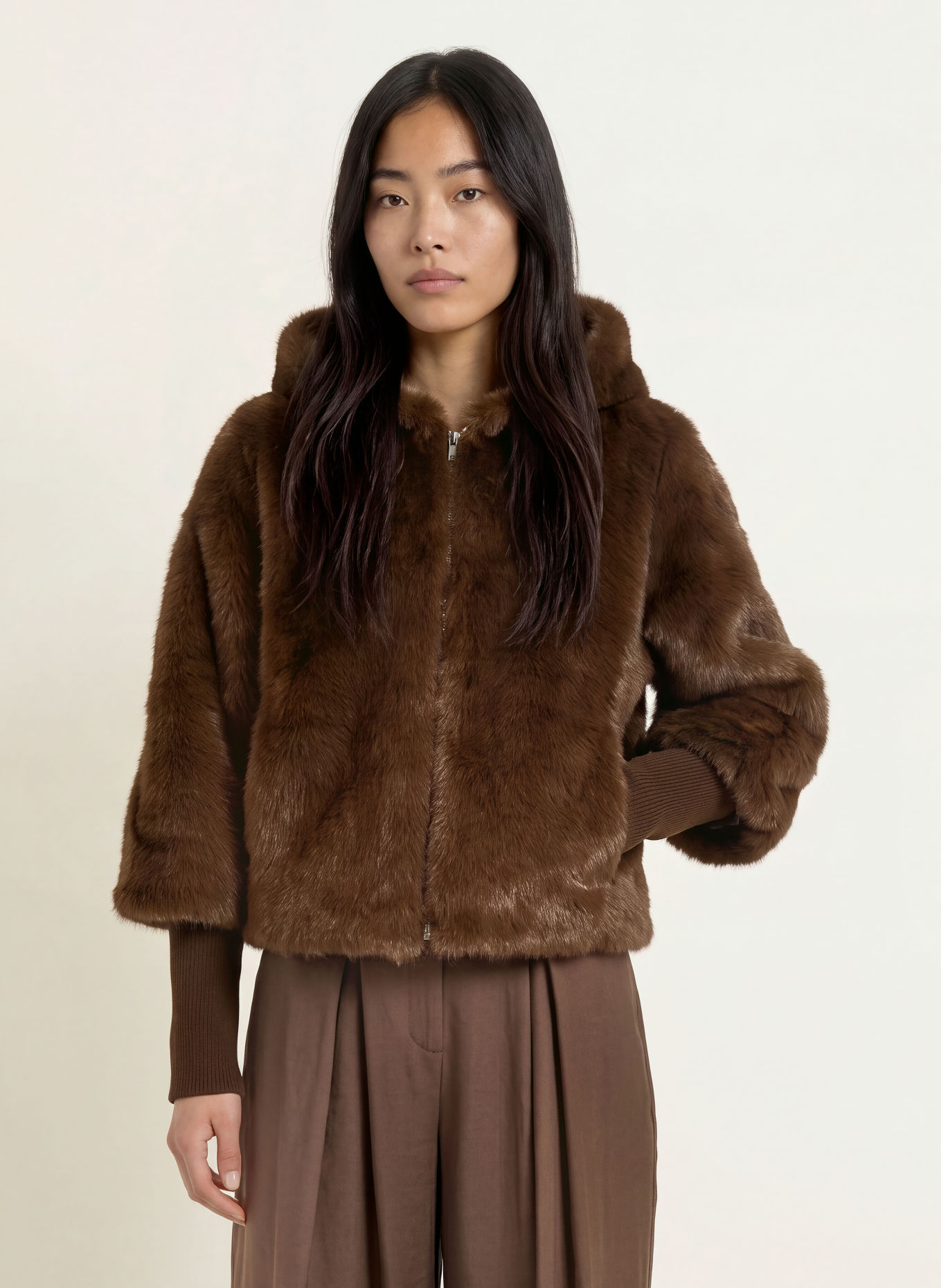 MORE & MORE Jas van imitatiebont: MARRON FONCÉ