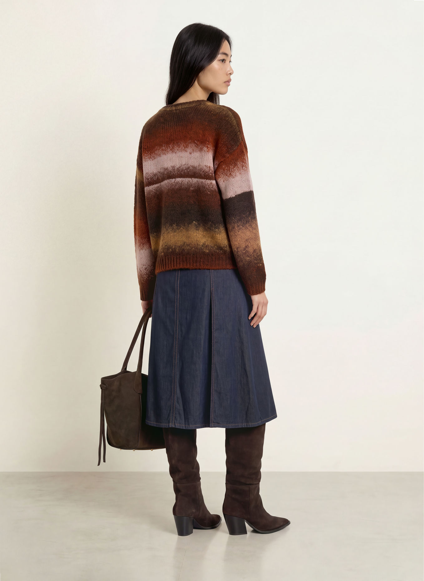 MORE & MORE Trui: MARRON FONCÉ / CAMEL / DONKERORANJE