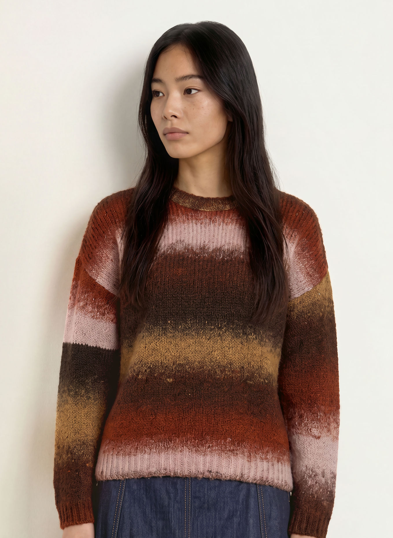 MORE & MORE Trui: MARRON FONCÉ / CAMEL / DONKERORANJE