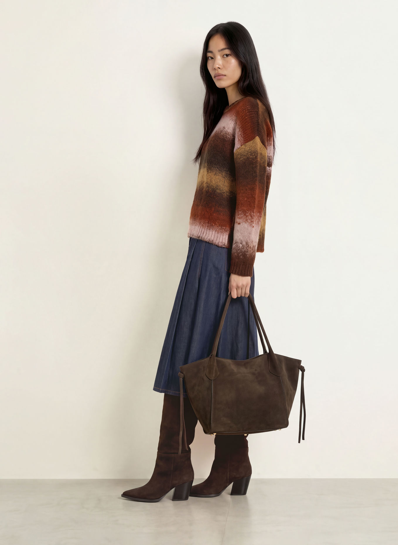 MORE & MORE Trui: MARRON FONCÉ / CAMEL / DONKERORANJE