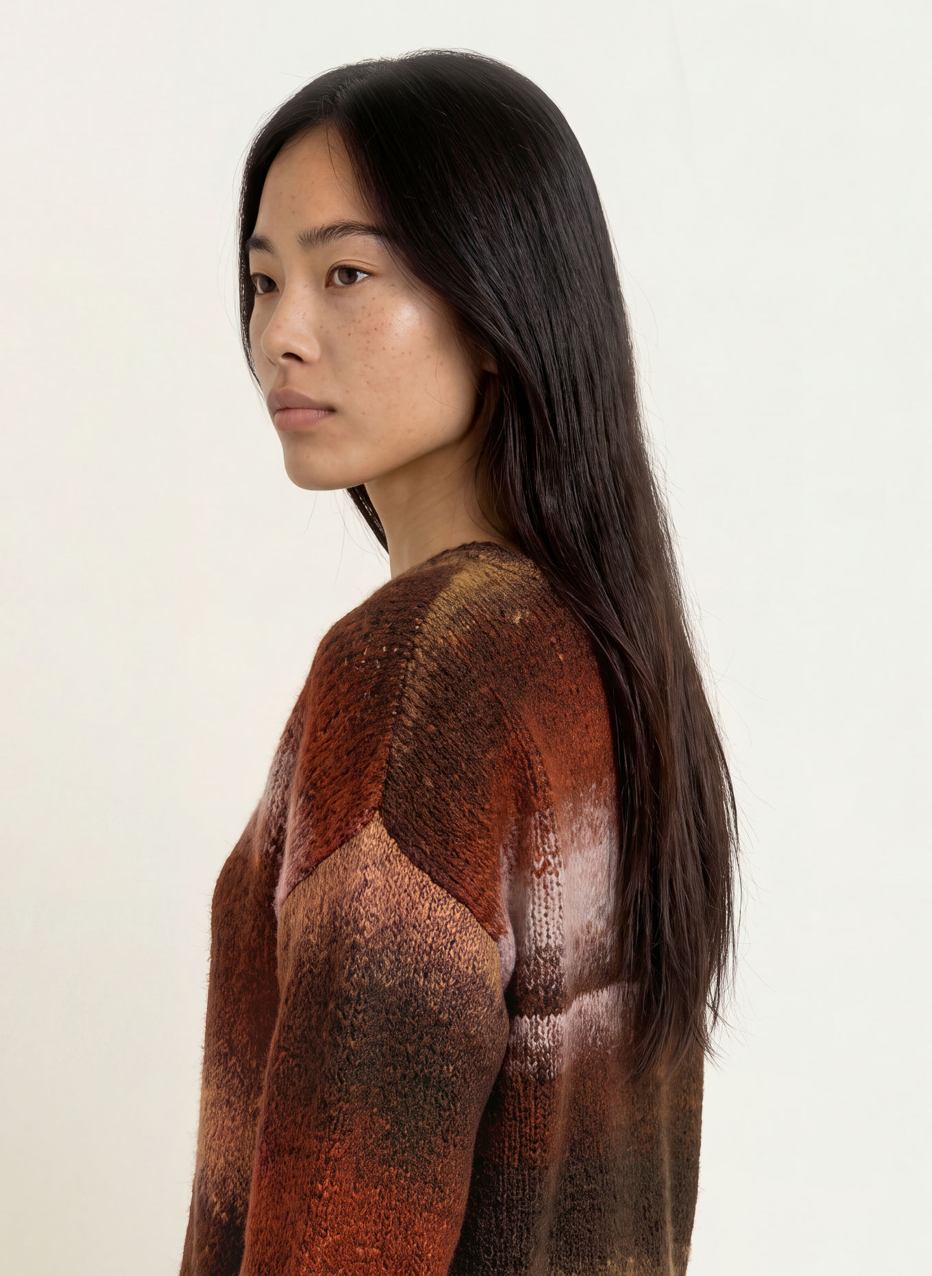 MORE & MORE Trui: MARRON FONCÉ / CAMEL / DONKERORANJE
