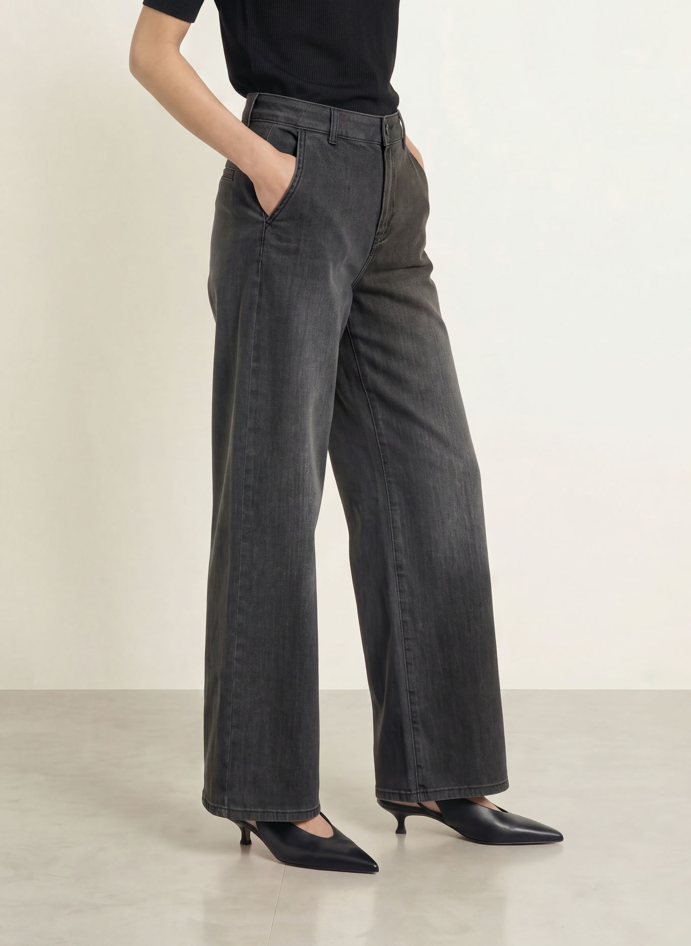 MORE & MORE Jean wide leg: 0968 dark grey denim