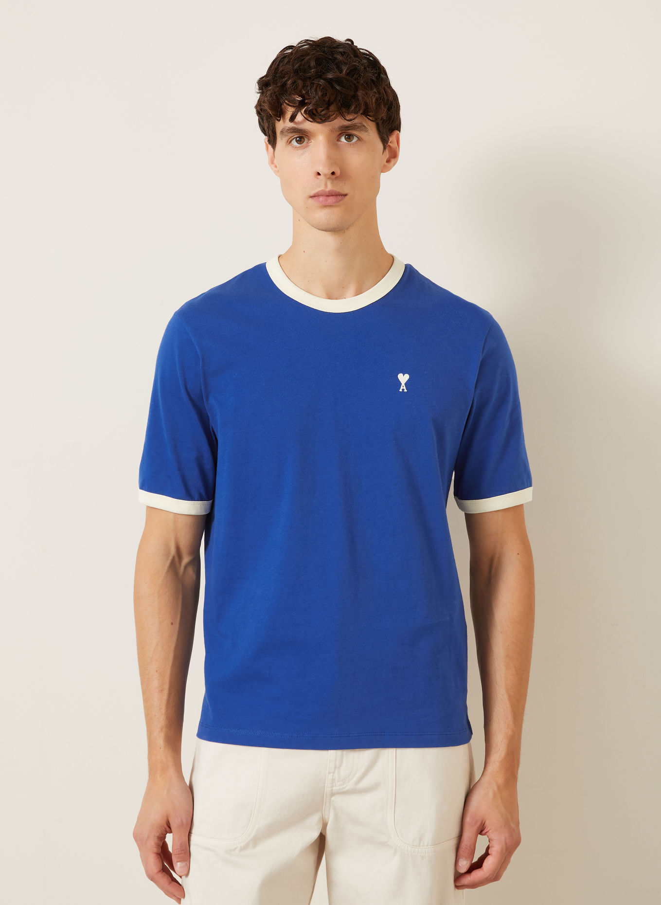 AMI PARIS T-shirt: NIEBIESKI / KREMOWY