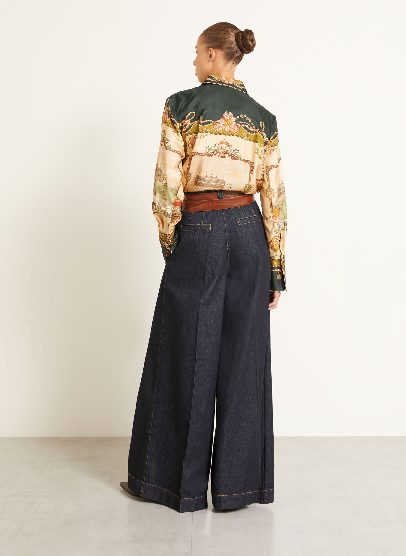 ZIMMERMANN VALIANT Silk Shirt Blouse: CAMEL / COGNAC / DARK GREEN