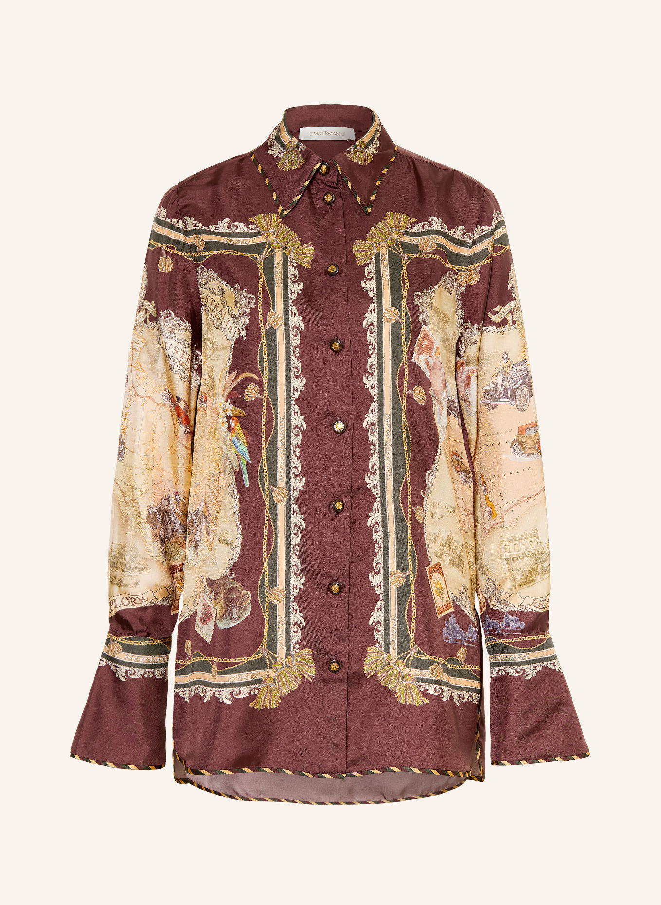 ZIMMERMANN VALIANT-overhemdblouse van zijde: DONKERROOD / ROSÉ / BEIGE