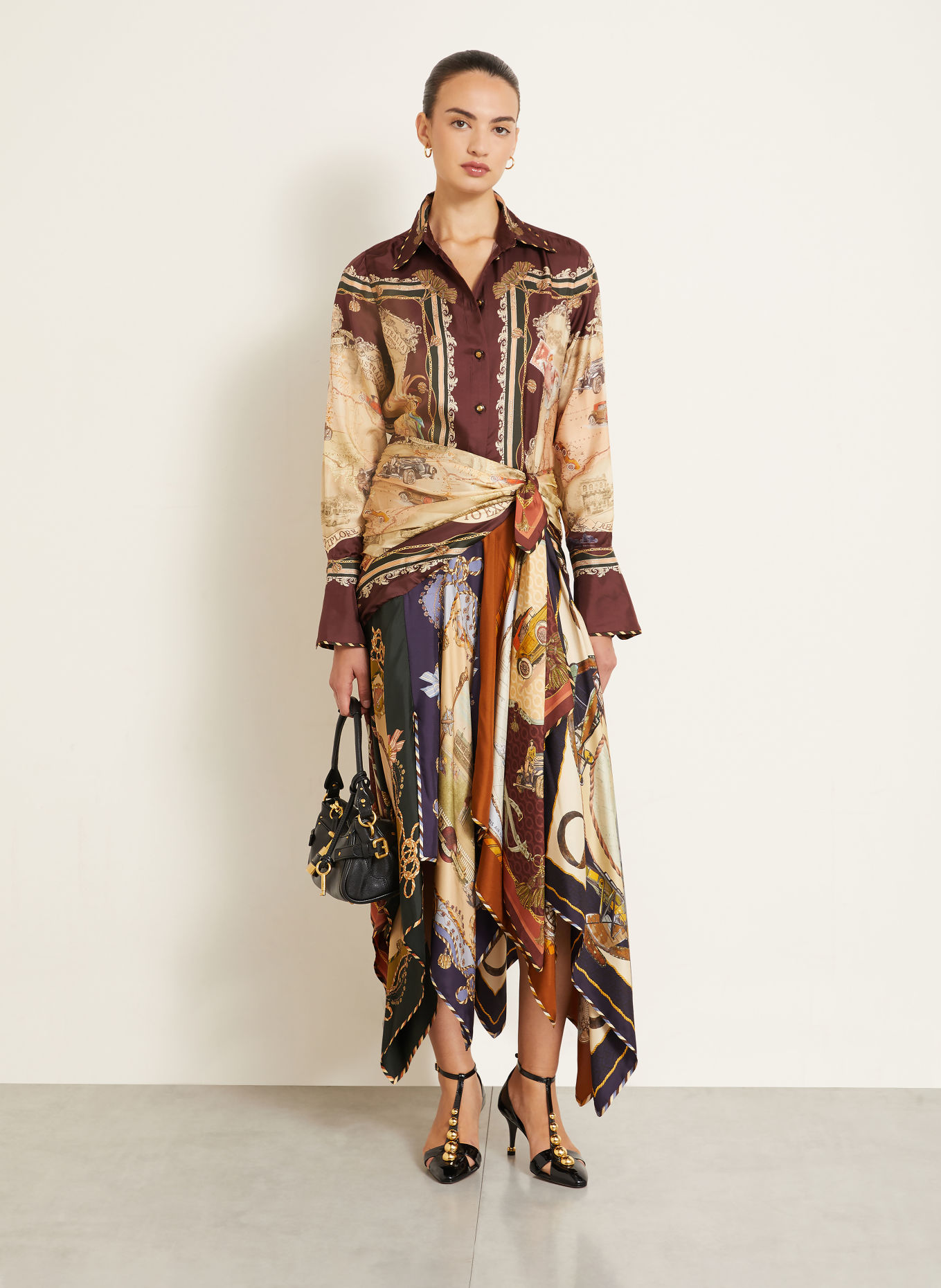 ZIMMERMANN VALIANT-overhemdblouse van zijde: DONKERROOD / ROSÉ / BEIGE
