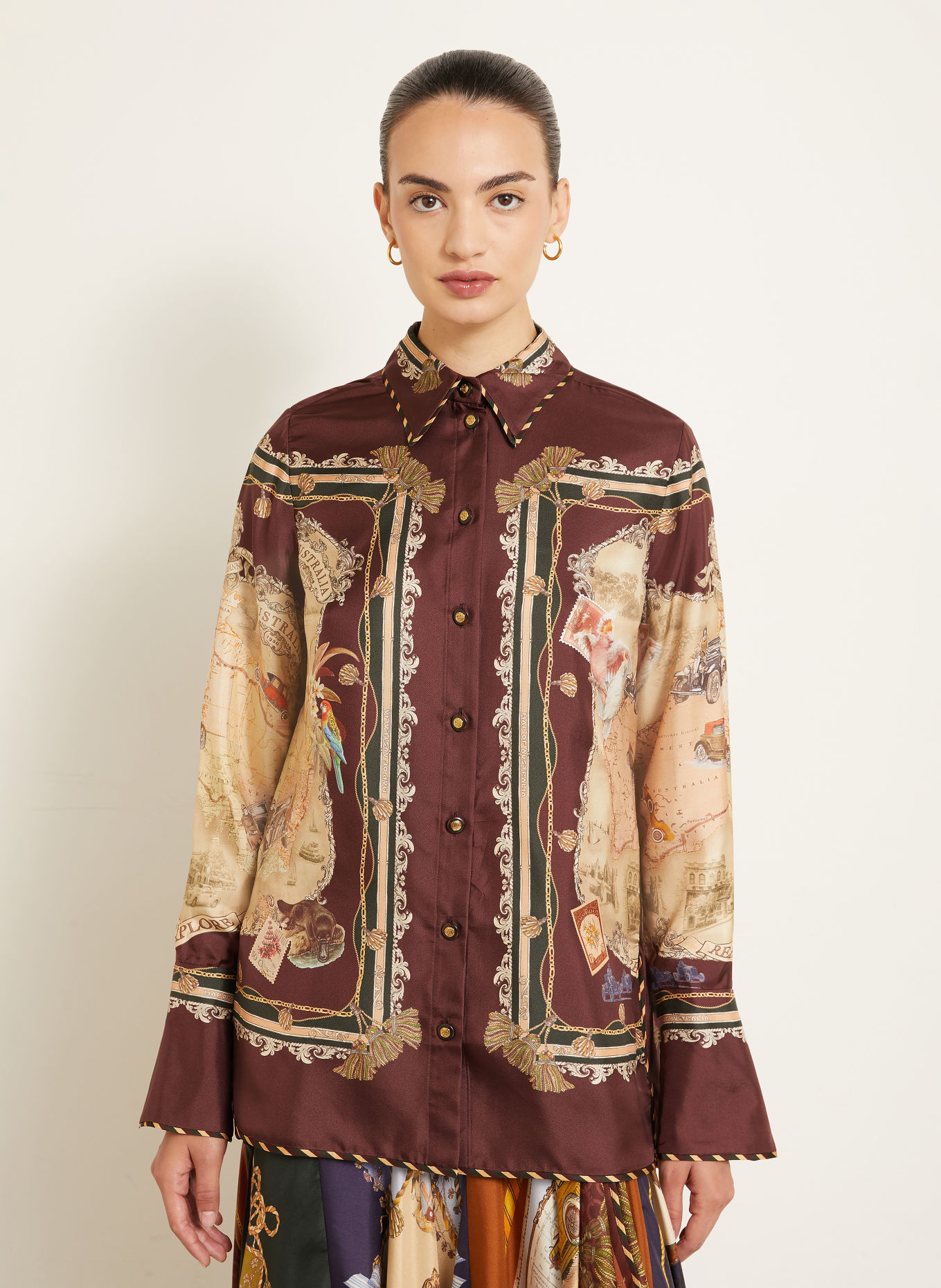 ZIMMERMANN VALIANT-overhemdblouse van zijde: DONKERROOD / ROSÉ / BEIGE