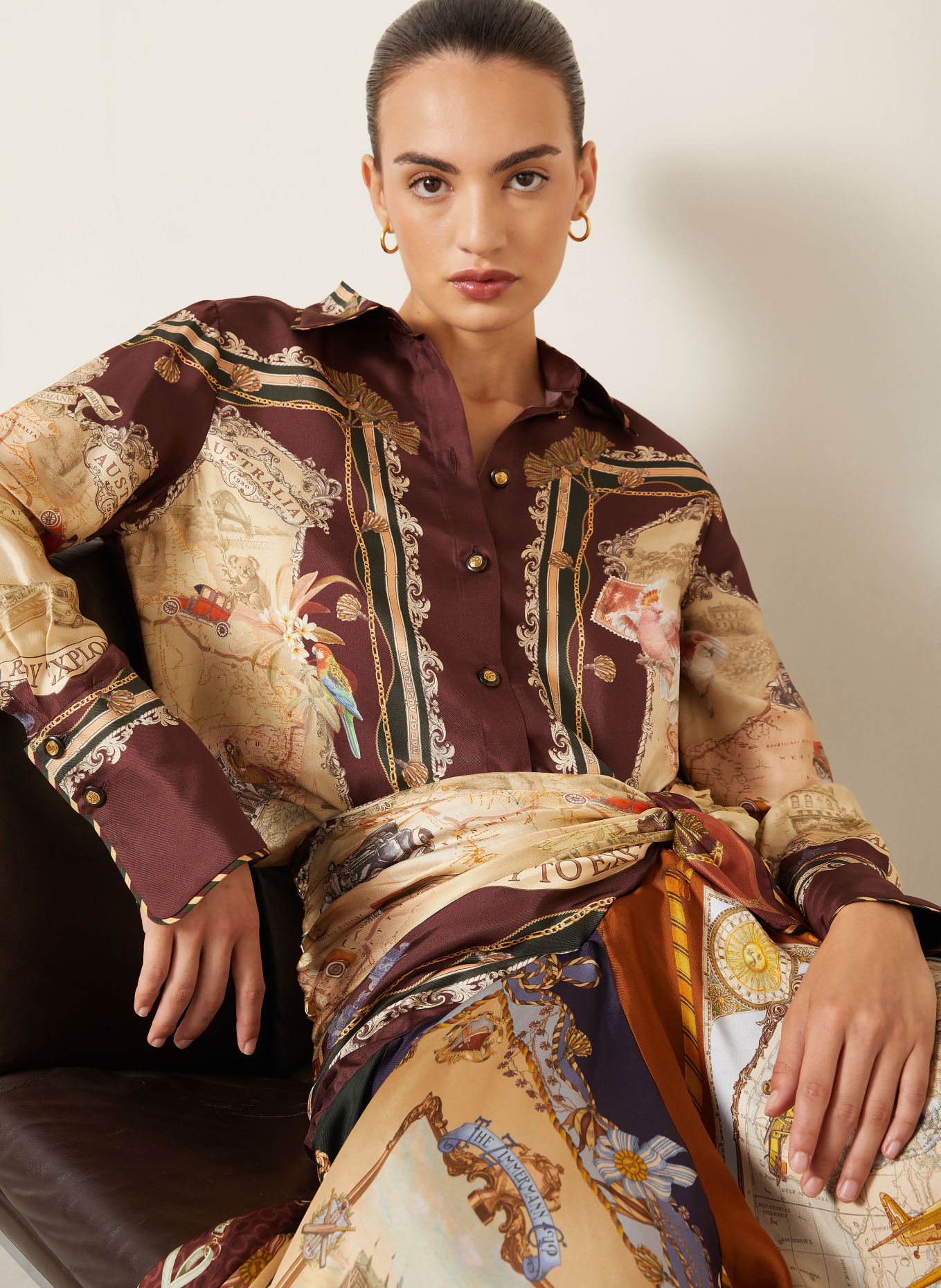 ZIMMERMANN VALIANT-overhemdblouse van zijde: DONKERROOD / ROSÉ / BEIGE