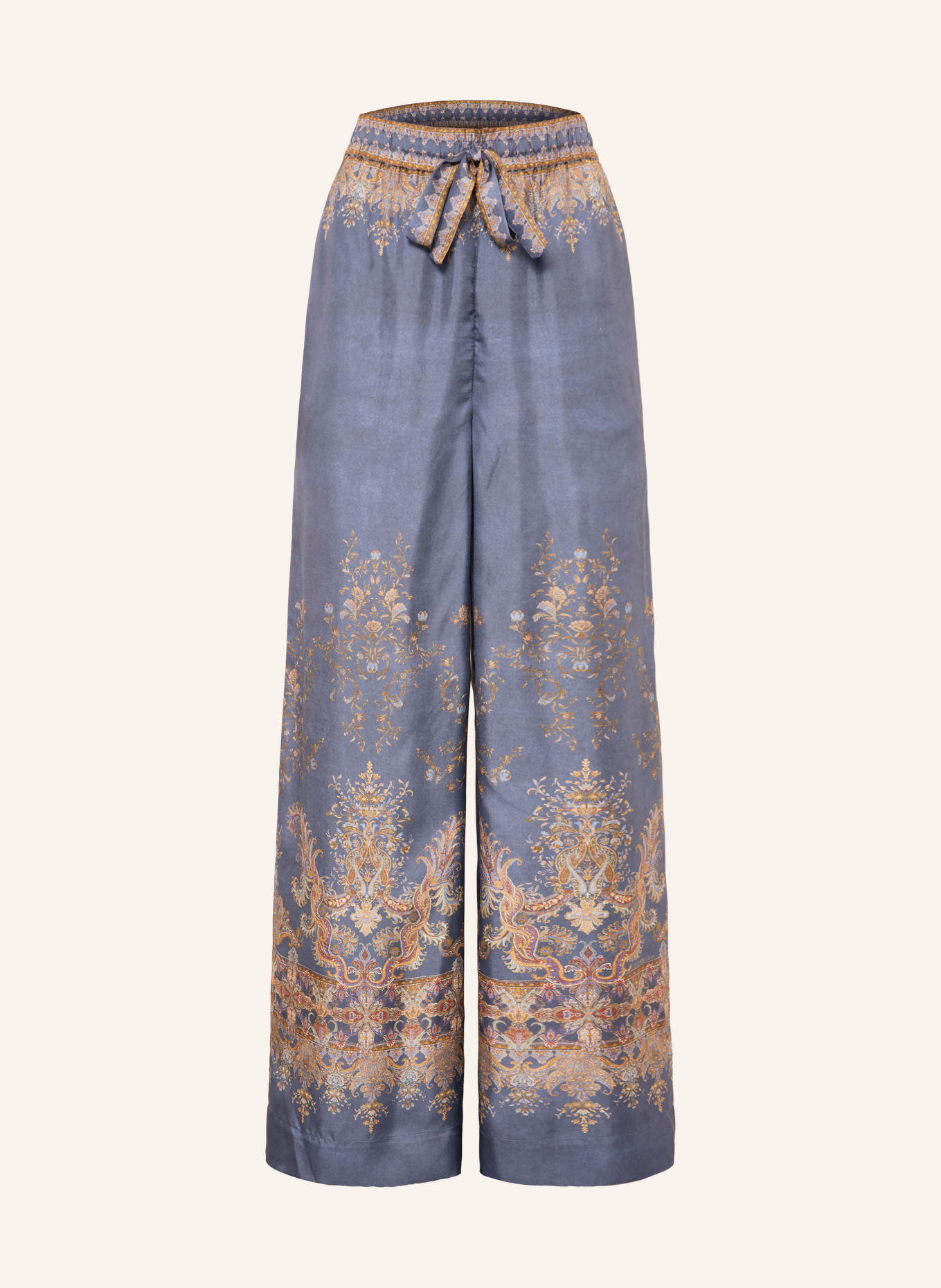 ZIMMERMANN VALIANT Silk Pants: BLUE / DARK ORANGE / DARK YELLOW