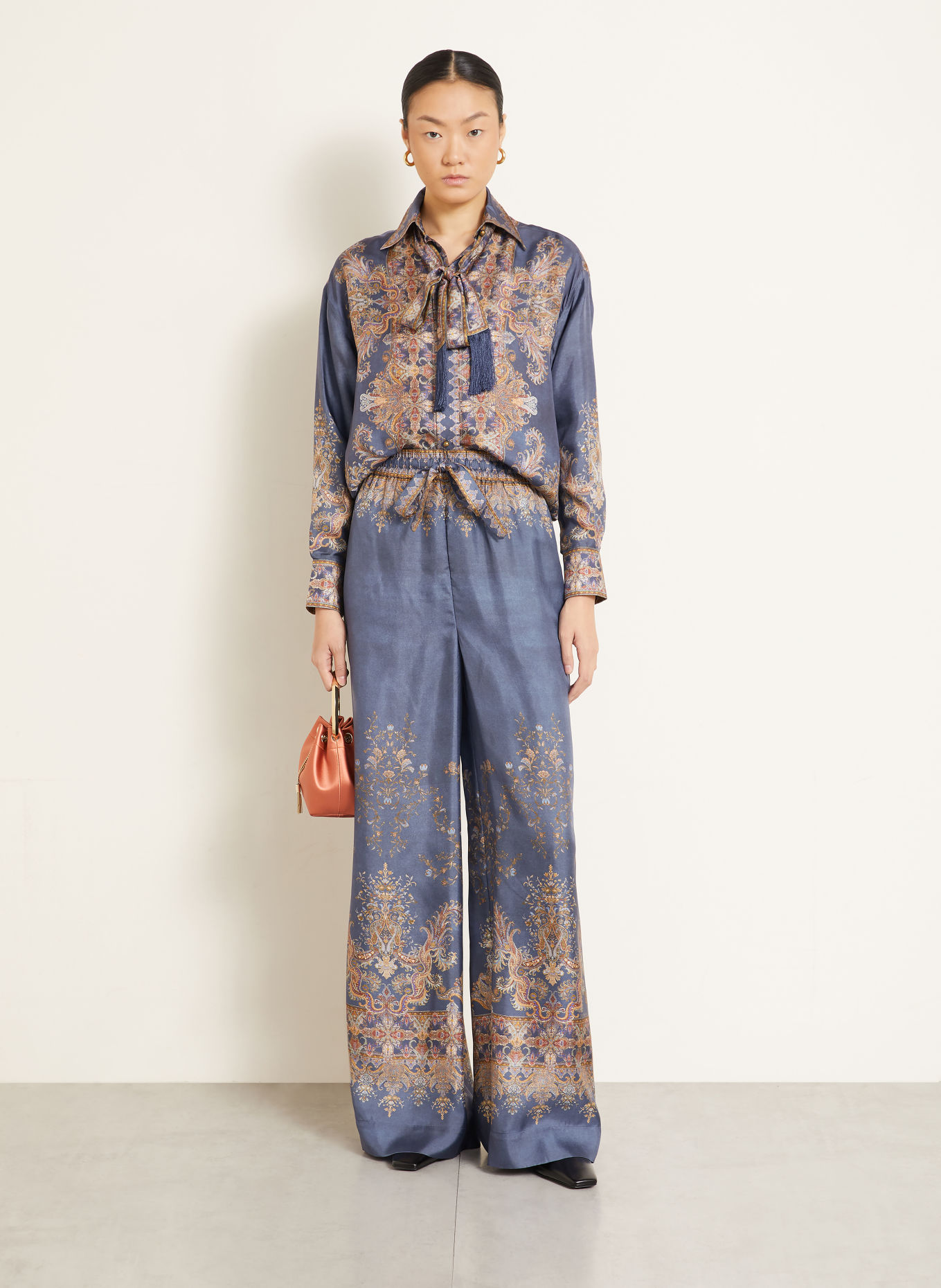 ZIMMERMANN VALIANT Silk Pants: BLUE / DARK ORANGE / DARK YELLOW