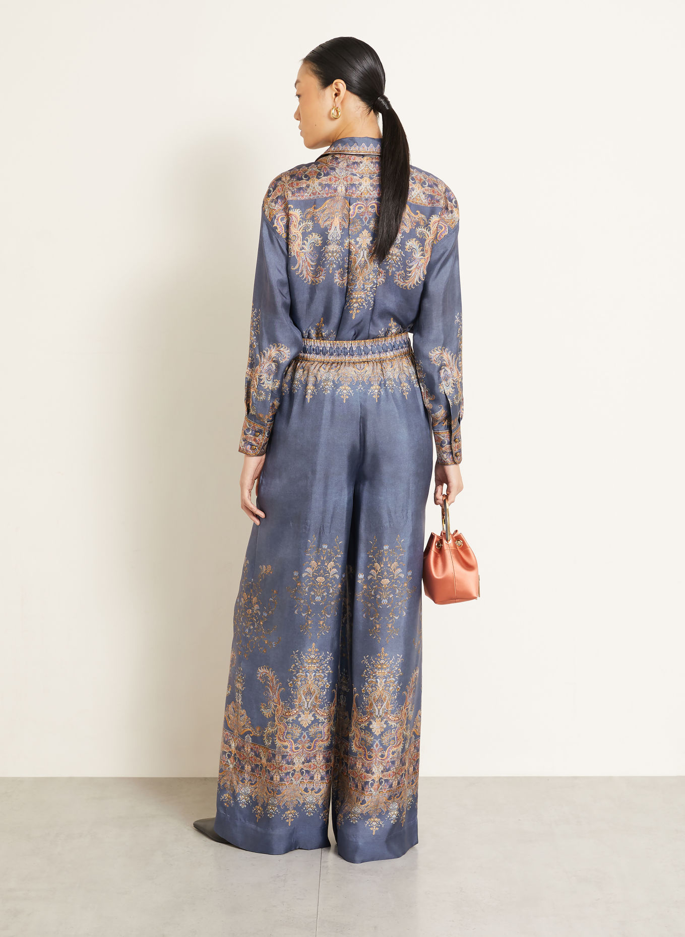ZIMMERMANN VALIANT Silk Pants: BLUE / DARK ORANGE / DARK YELLOW